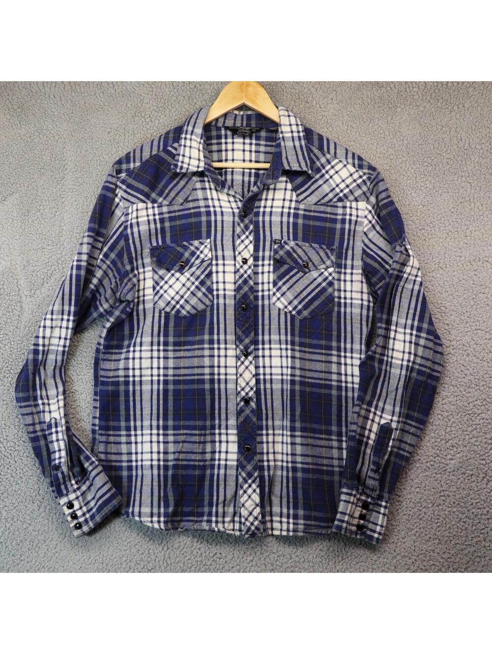 Salt Valley Western Flannel Shirt Large Blue Plaid Work